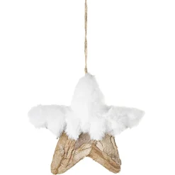 Étoile de Noël à suspendre bois fausse fourrure blanche effet neige
