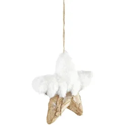 Étoile de Noël à suspendre bois fausse fourrure blanche effet neige