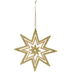 Étoile de Noël dorée en bois à suspendre
