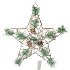 Étoile de Noël lumineuse métal et rotin 30LED blanc chaud H30cm