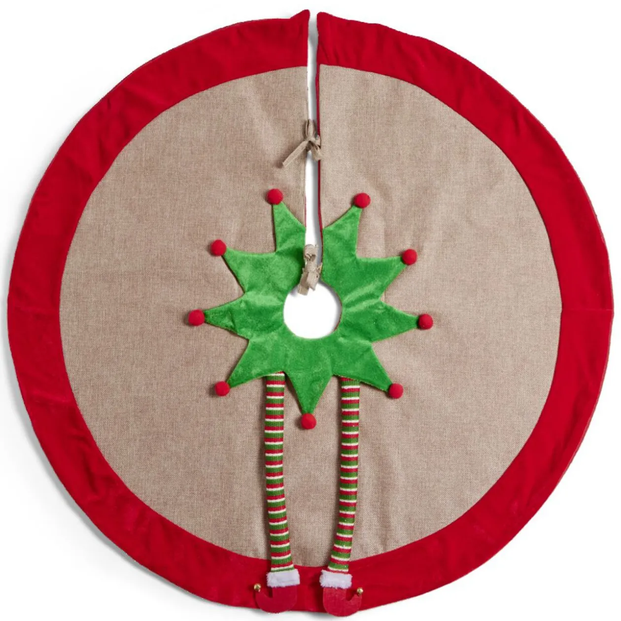 Tour de sapin décor rouge et vert pieds de lutin Ø90cm