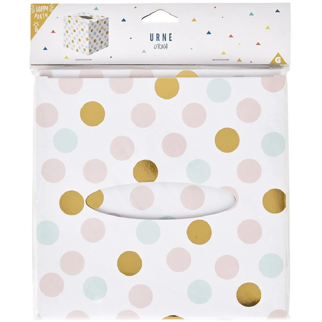 Urne d'anniversaire à poids de couleur rose, vert et doré en carton