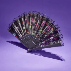 Éventail Halloween pliant tête de mort mexicaine 43x23cm