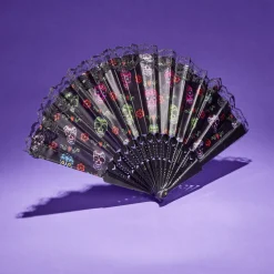 Éventail Halloween pliant tête de mort mexicaine 43x23cm