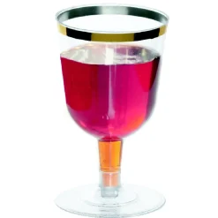 Verre à vin plastique transparent décor doré x6