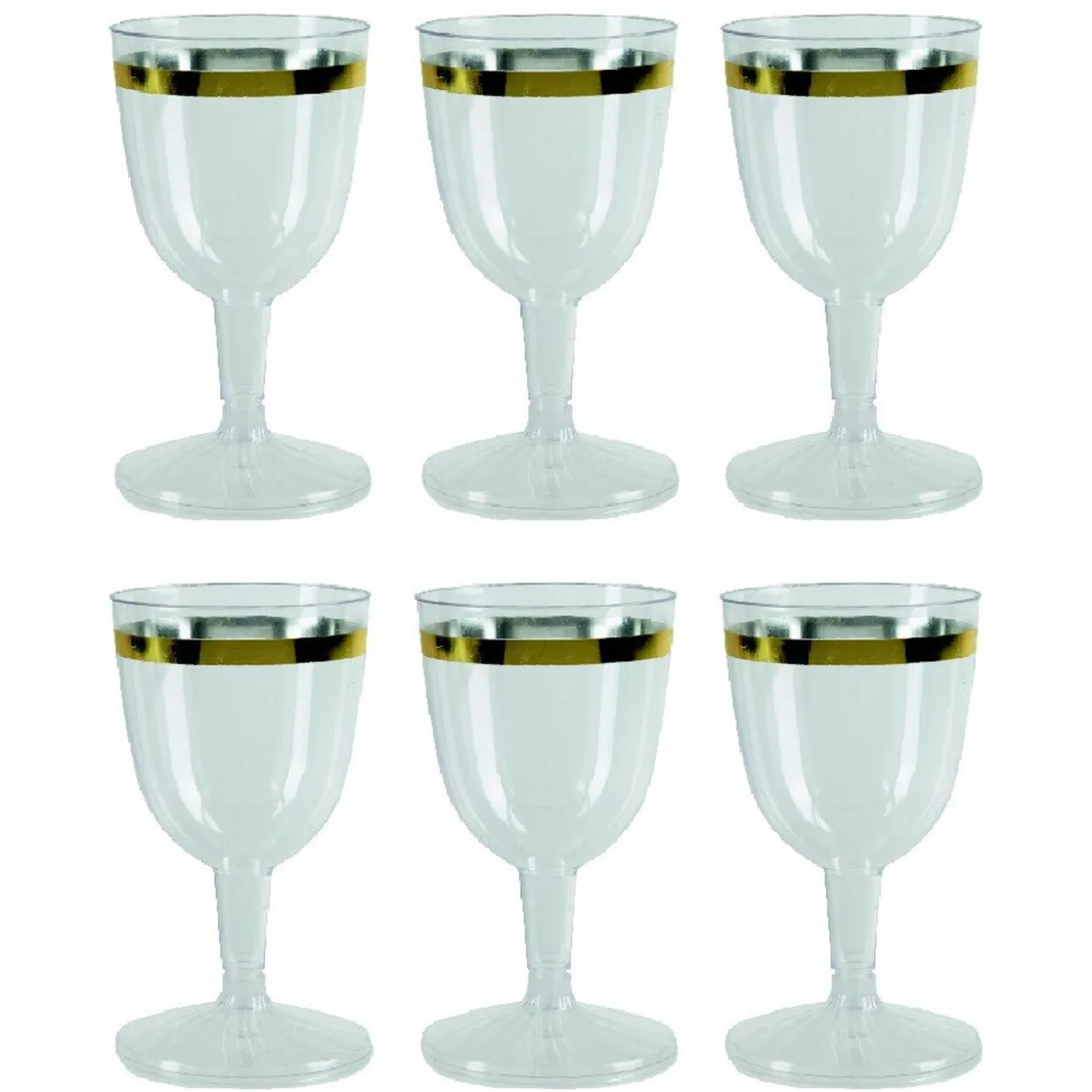 Verre à vin plastique transparent décor doré x6
