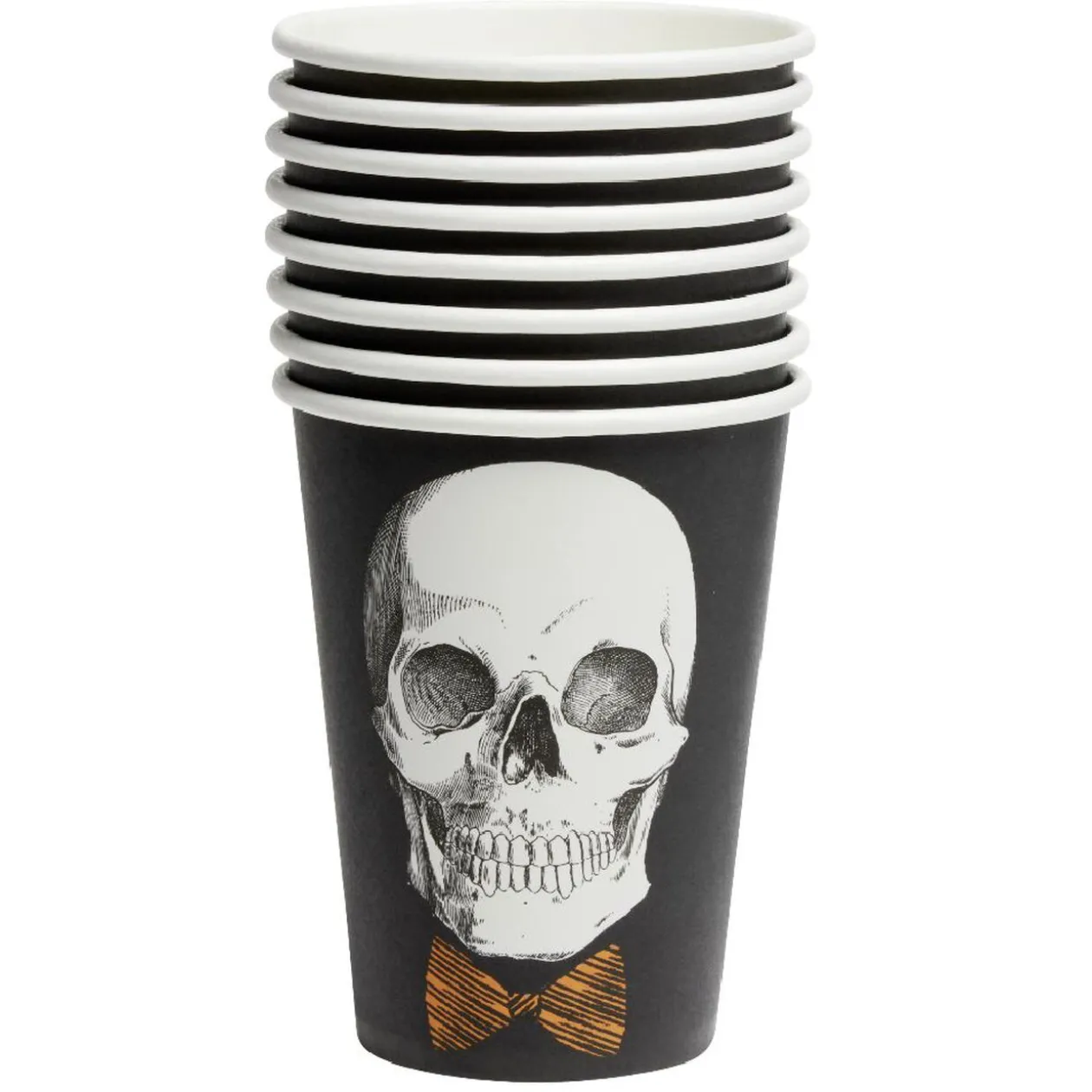 Verre papier Halloween imprimé squelette gentleman noir et blanc x8