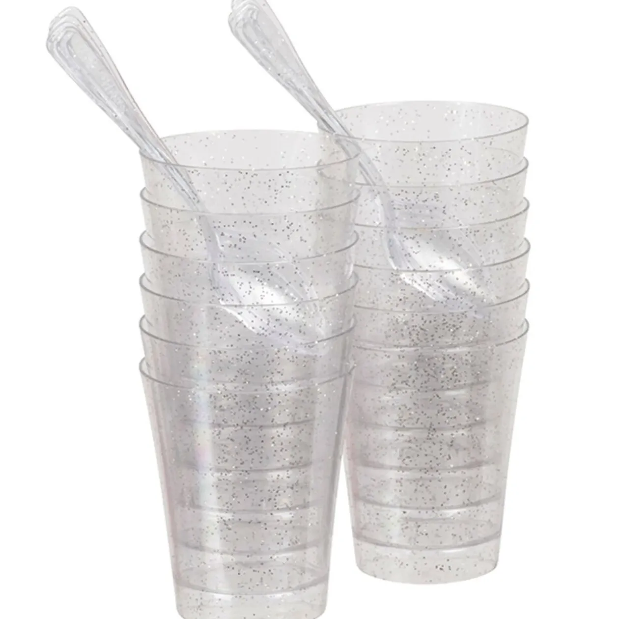 Verrine et cuillère pailletée argentée plastique x12