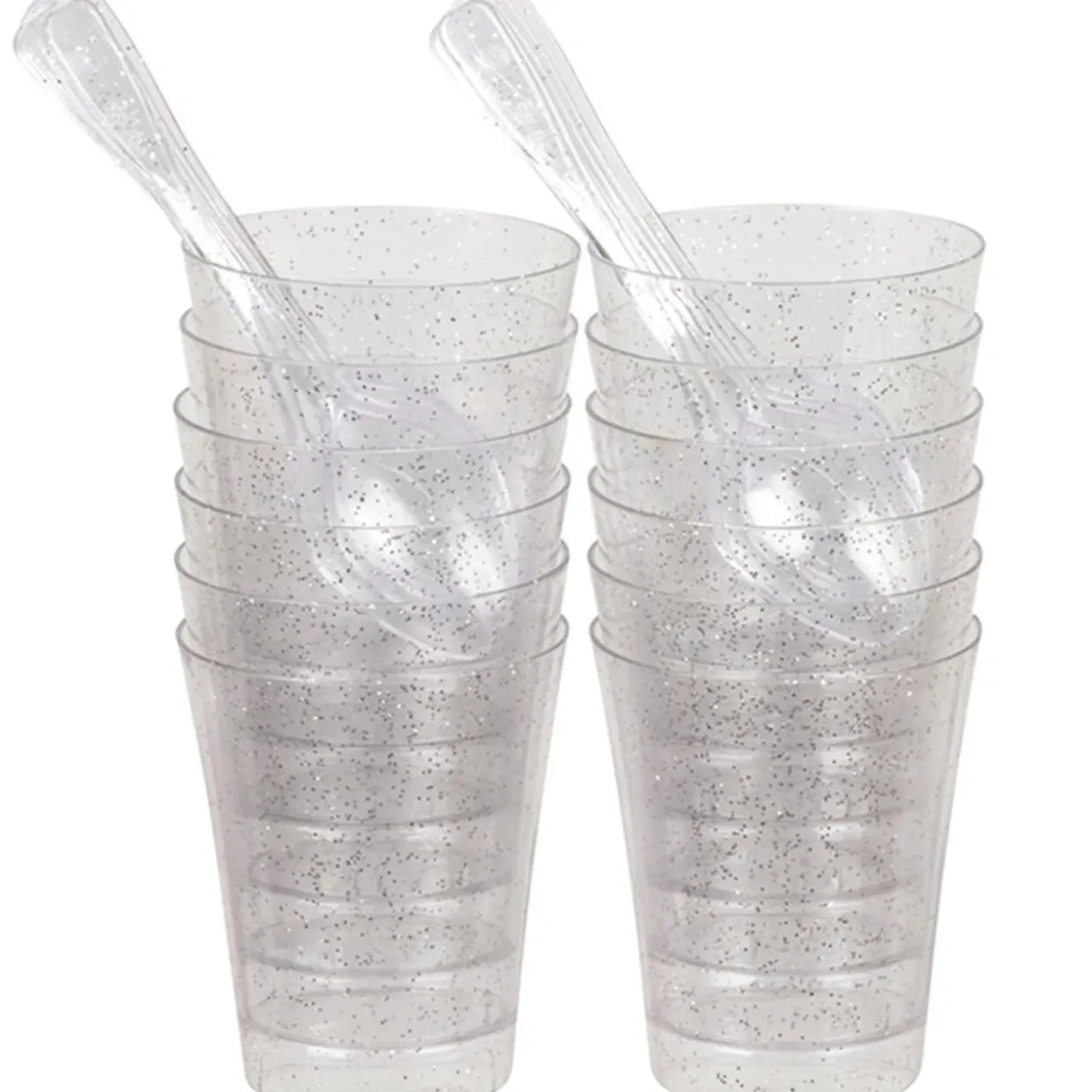 Verrine et cuillère pailletée argentée plastique x12