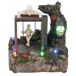 Village animé Halloween à piles squelette sur balançoire H18,5cm