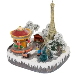 Village animé Noël lumineux musical décoTour Eiffel et carroussel