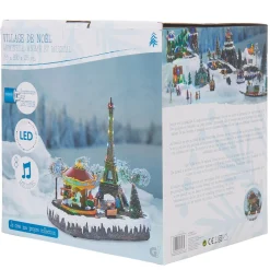 Village animé Noël lumineux musical décoTour Eiffel et carroussel