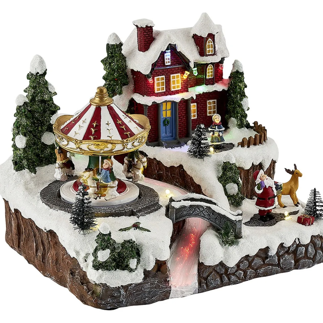 Village de Noël animé lumineux musical 18 LED multicolores