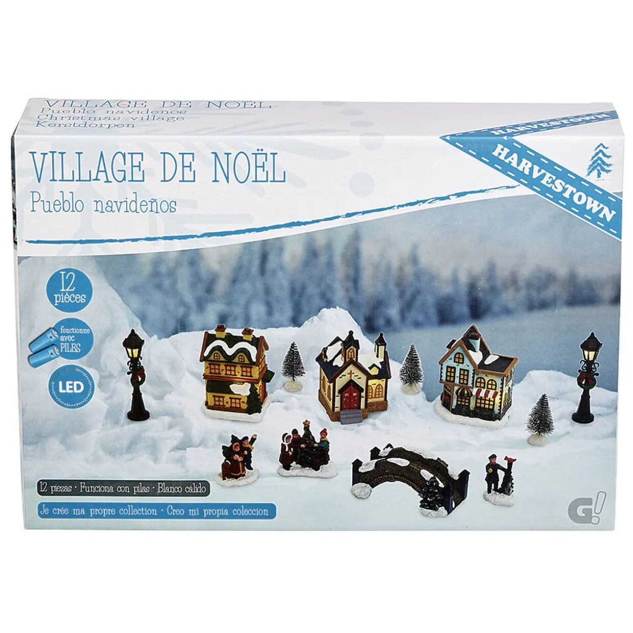 Village de Noël lumineux décor et personnages 12 pièces