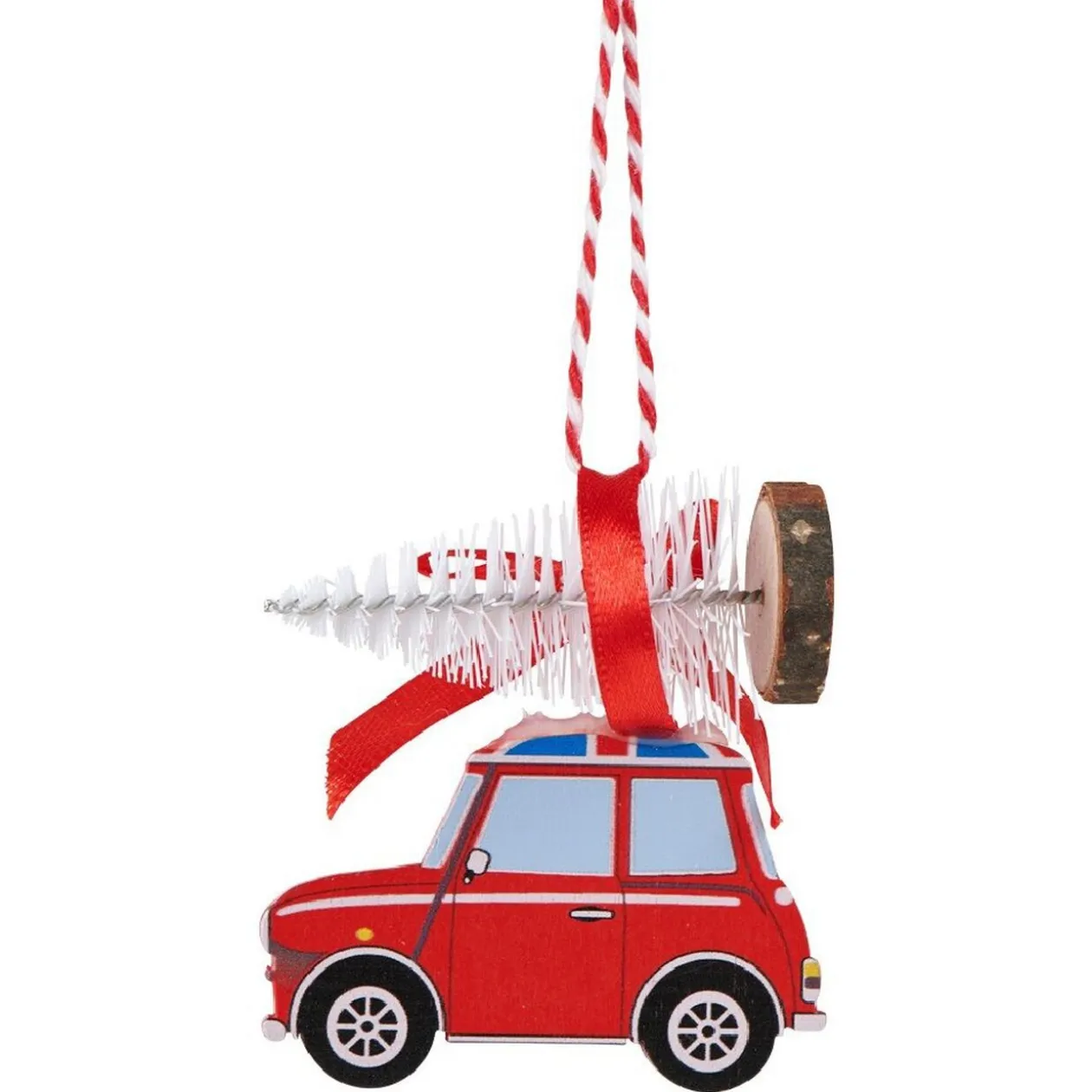 Voiture en bois à suspendre sur sapin de Noël